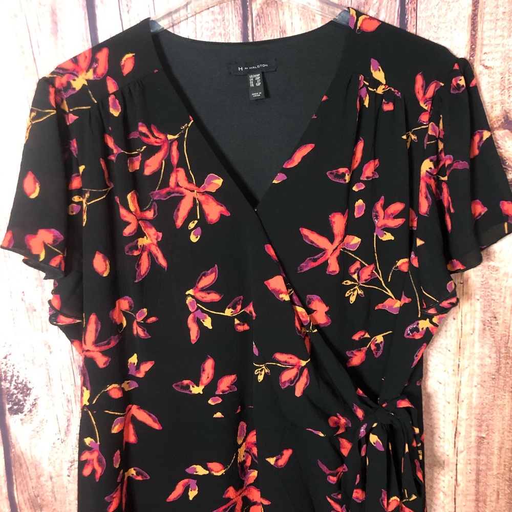 H by Halston Short Sleeve Floral Watercolor Wrap Dress - Picture 6 of 8
